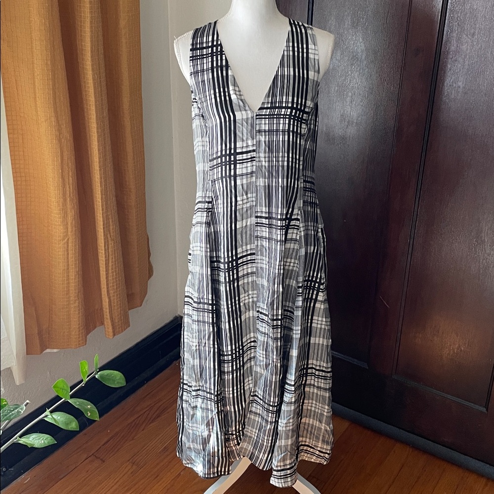 Diane Von Furstenberg Black White Plaid Silk Midi Maxi Dress